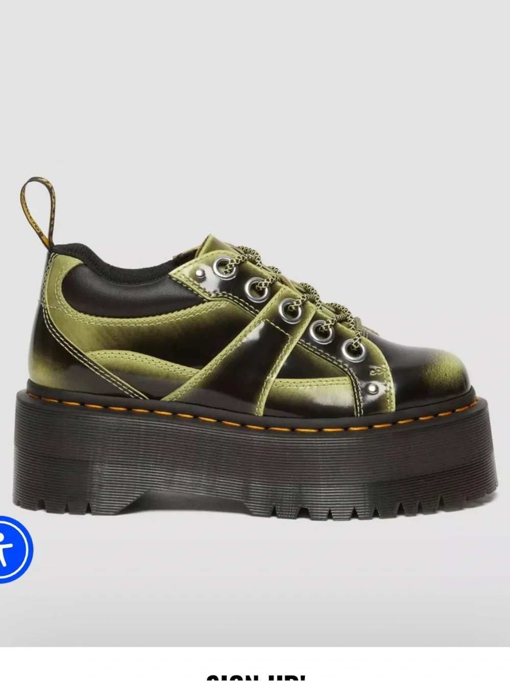 Dr Martens 5-eye max distressed leather platform shoes in lime green-arcadia